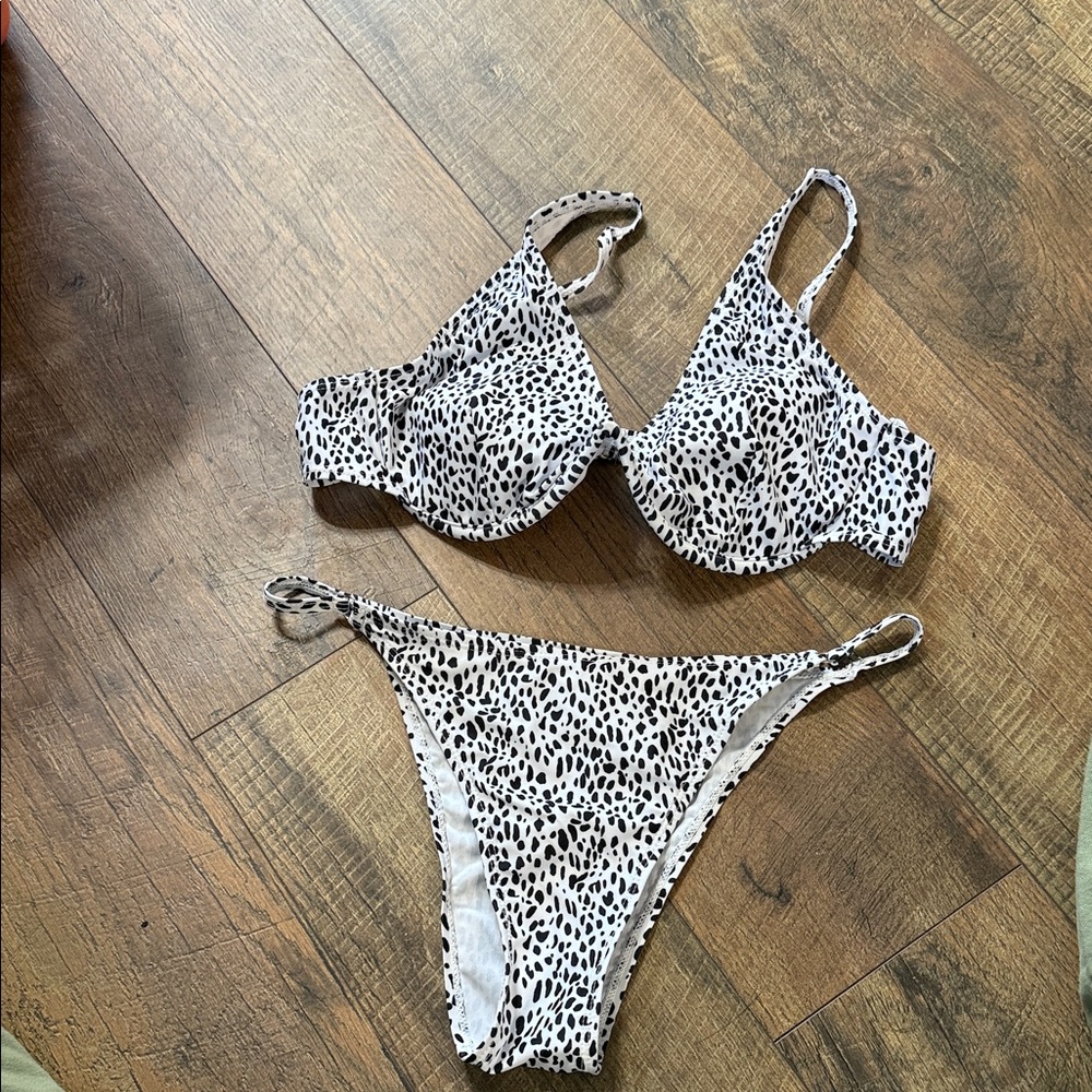 Black and White Animal Print Bikini Set